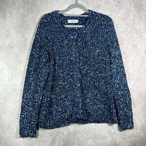 Honor Millburn Cardigan Sweater Womens Large 18-20 Blue Knit Button Front Career